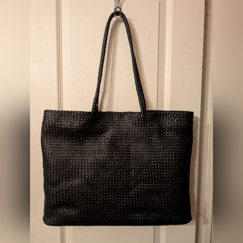 Italian Leather Handwoven Tote - Black